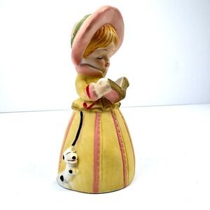 1978‎ Jasco Girl Bell Figurine Yellow Dress Pink Hat Ceramic Japan
